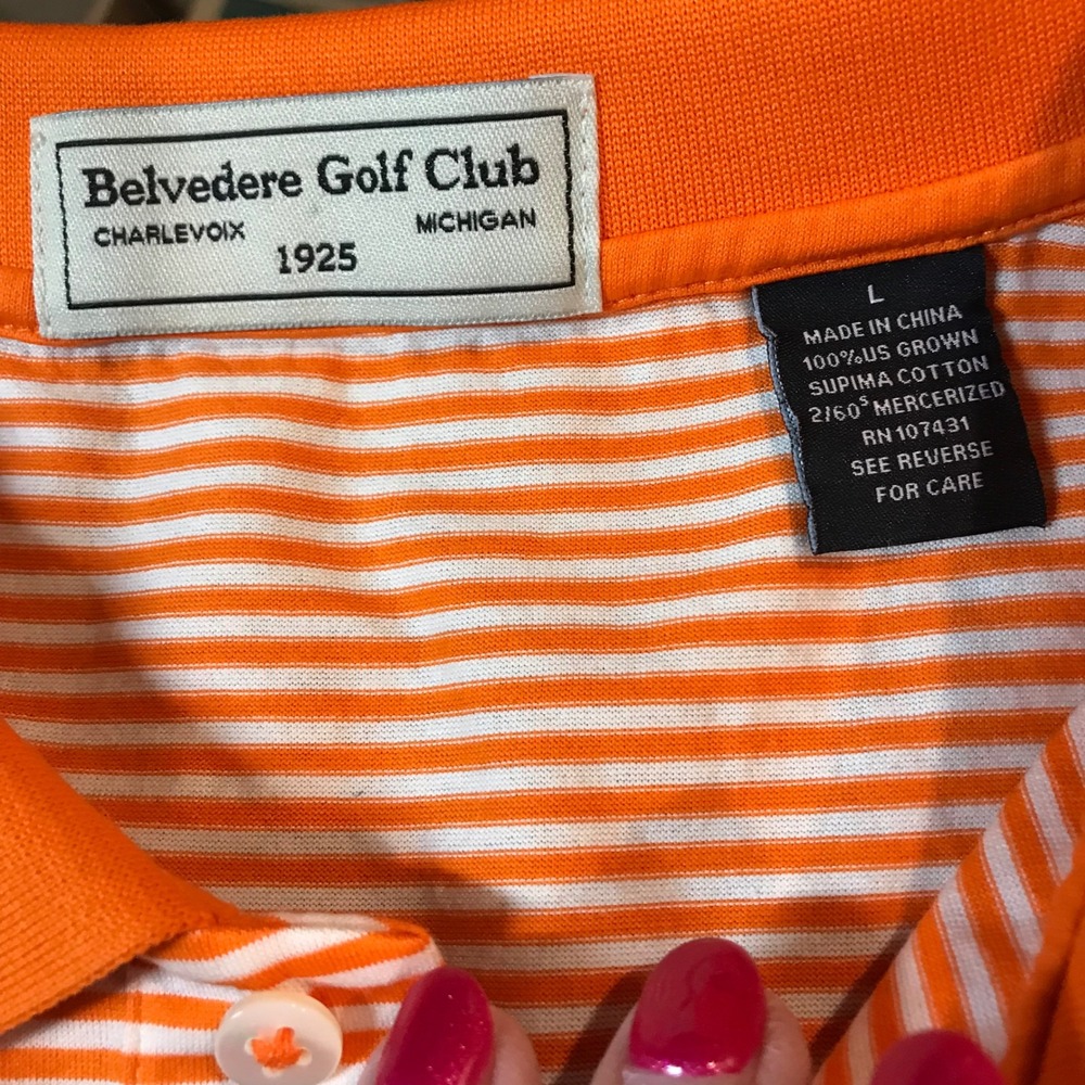 Belvedere Golf Club Mens Large Orange White Striped Supima Cotton Polo Shirt - Picture 4 of 12